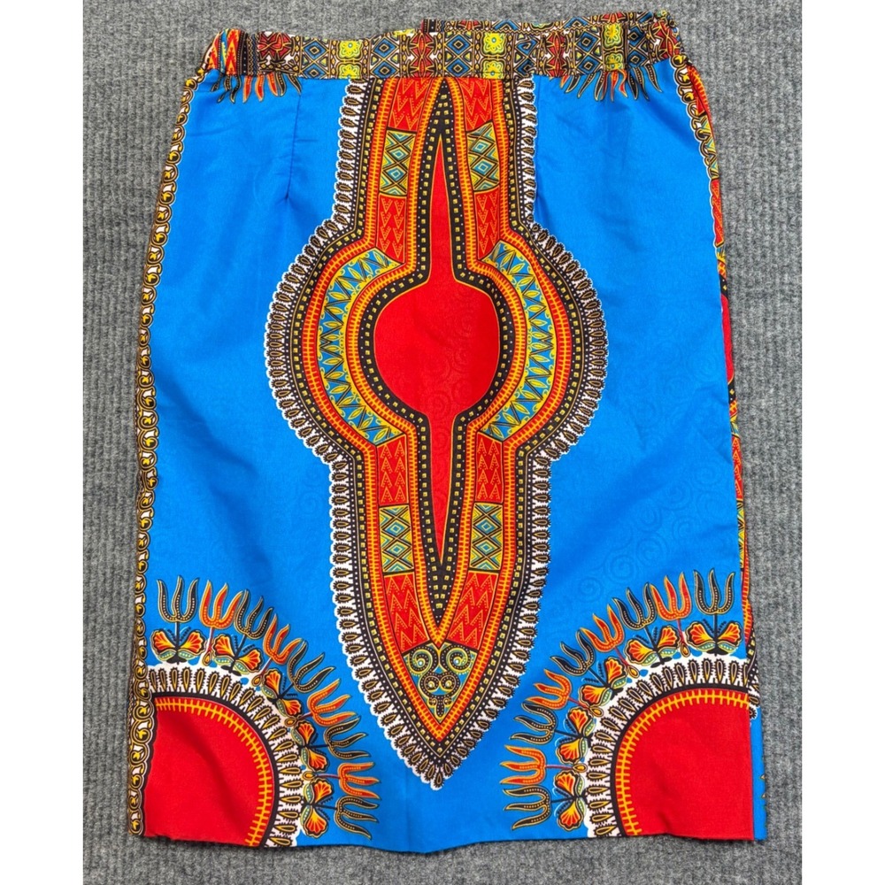 African Attire Dashiki Pencil Skirt Blue Red Yellow Tribal Print Women Large